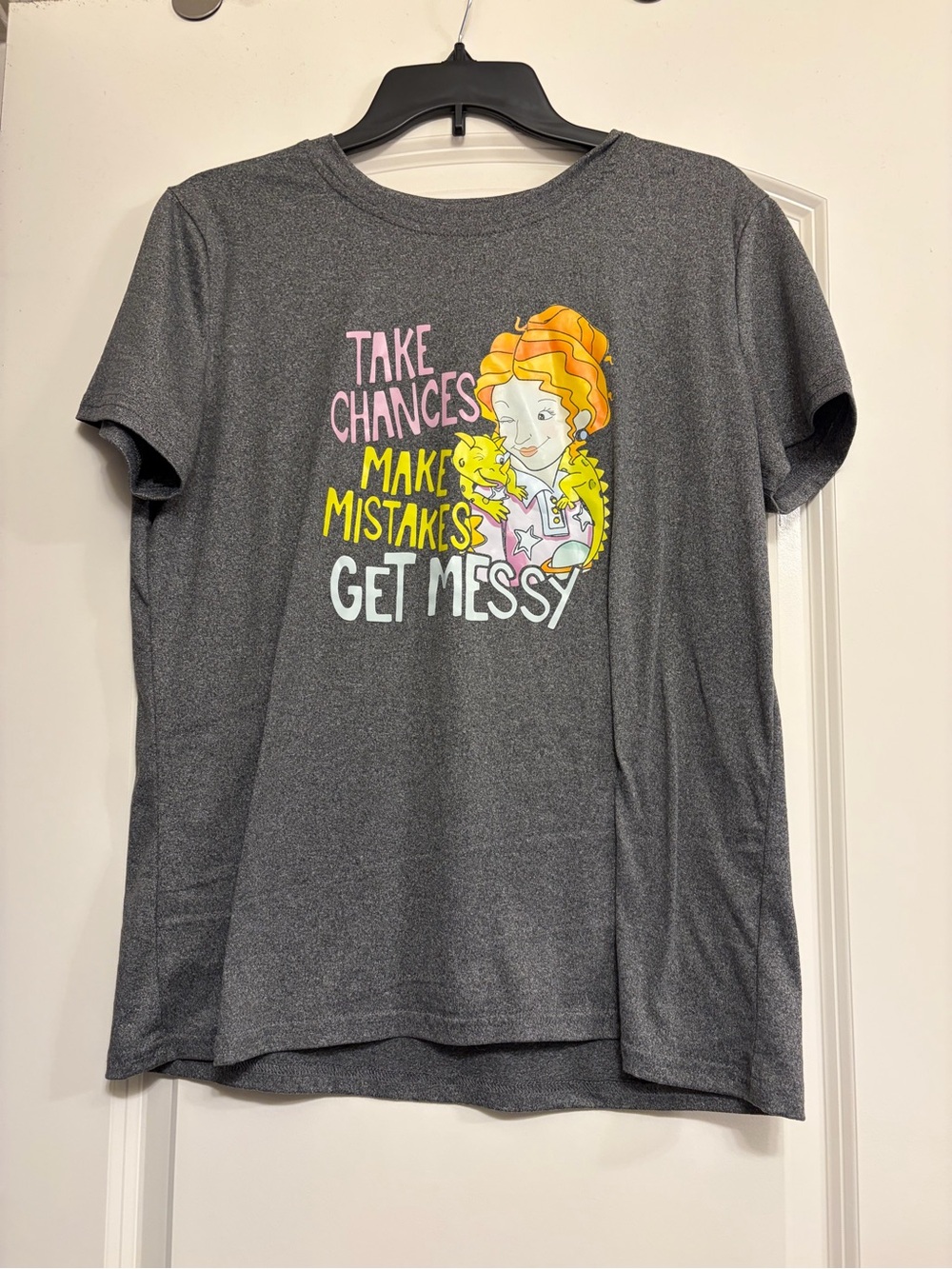 SHEIN Gray Tee with Colorful Illustration and Motivational Text